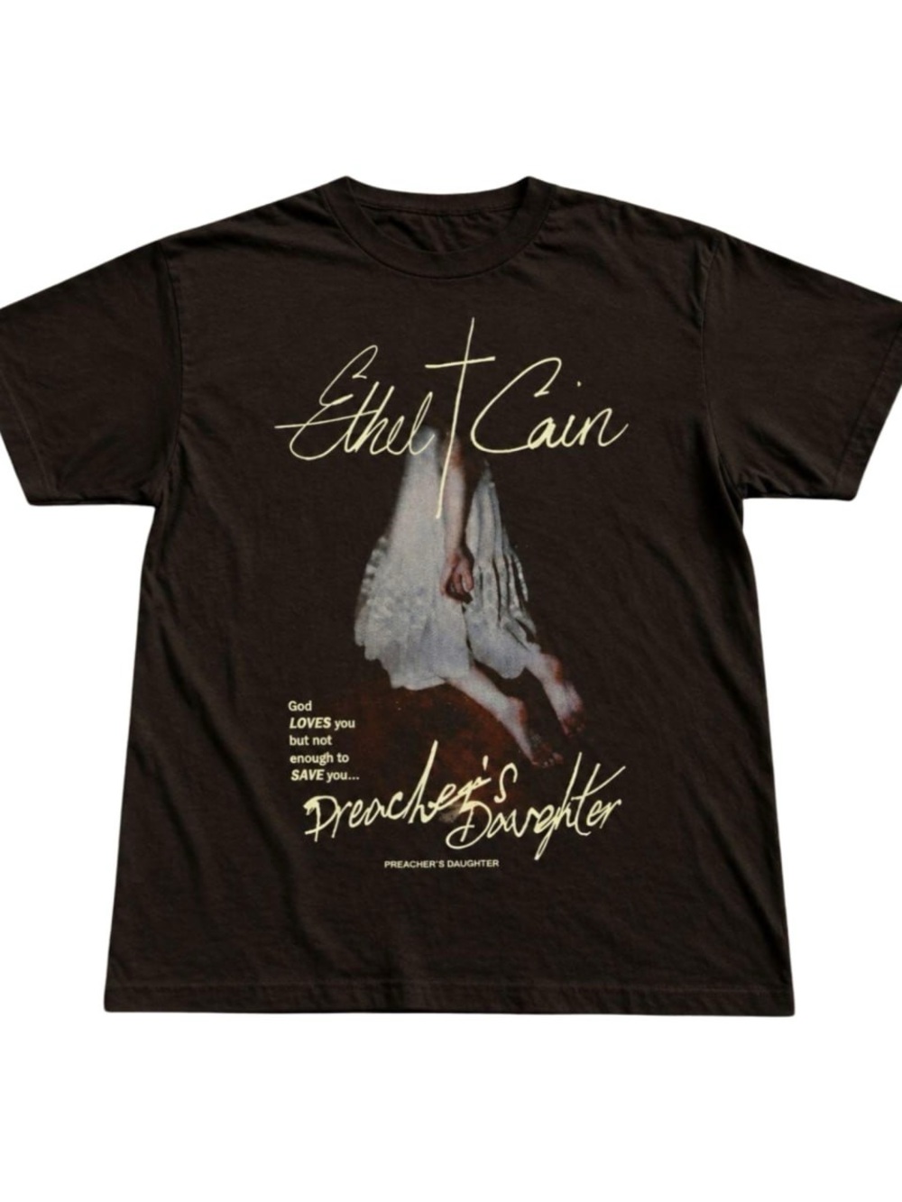 Brown Short-Sleeve Graphic Tee with Cream Script